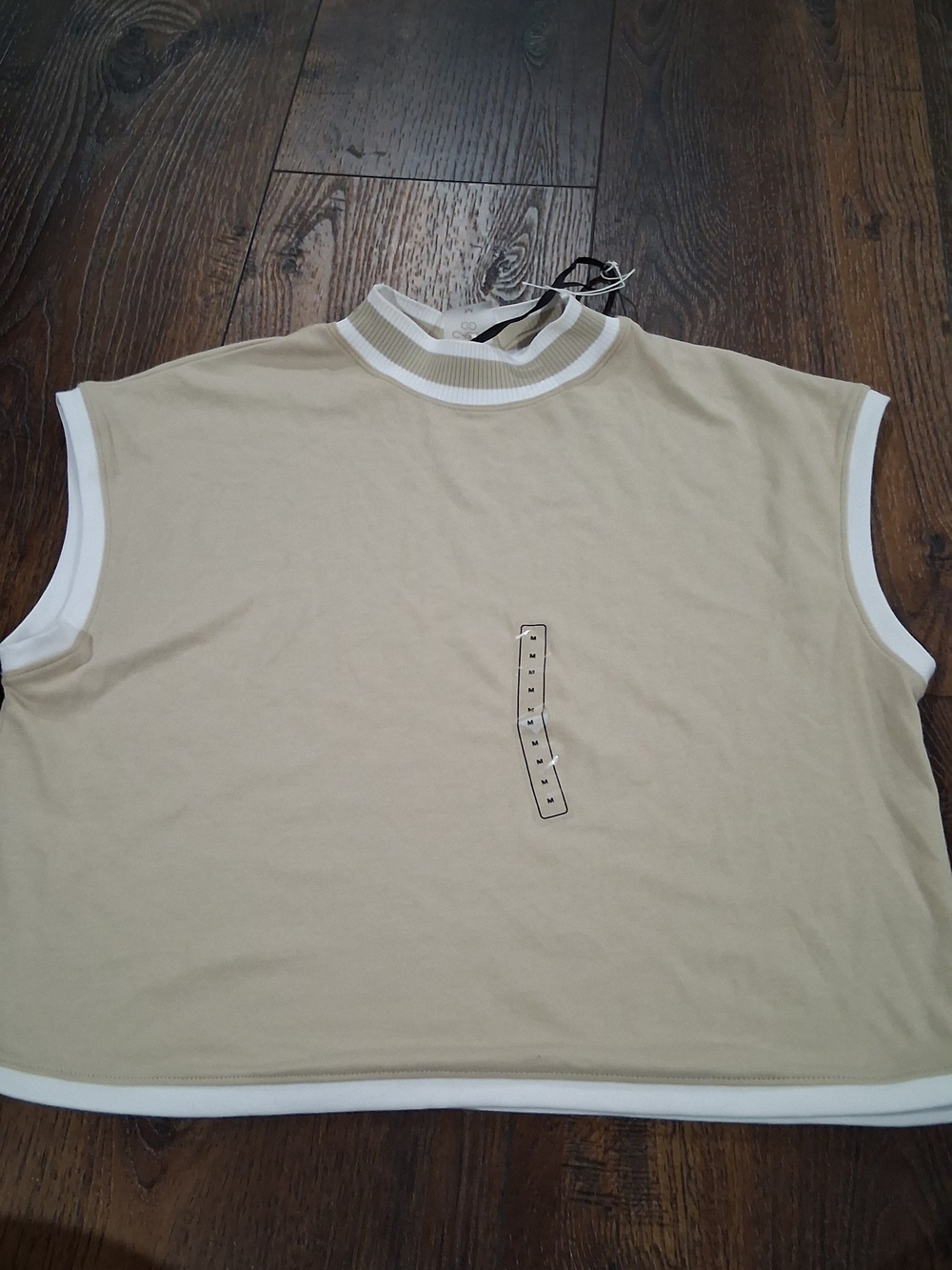 CALIA by Carrie Underwood Beige Muscle Tee with White Trim